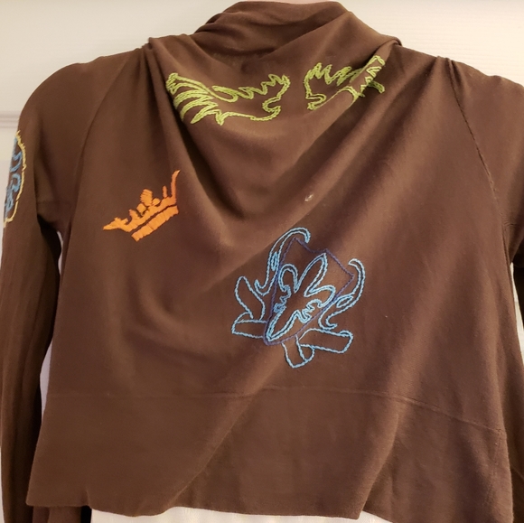 BCBG MAXAZRIA Brown Silk Cotton Tie Wrap Cardigan - Picture 5 of 14